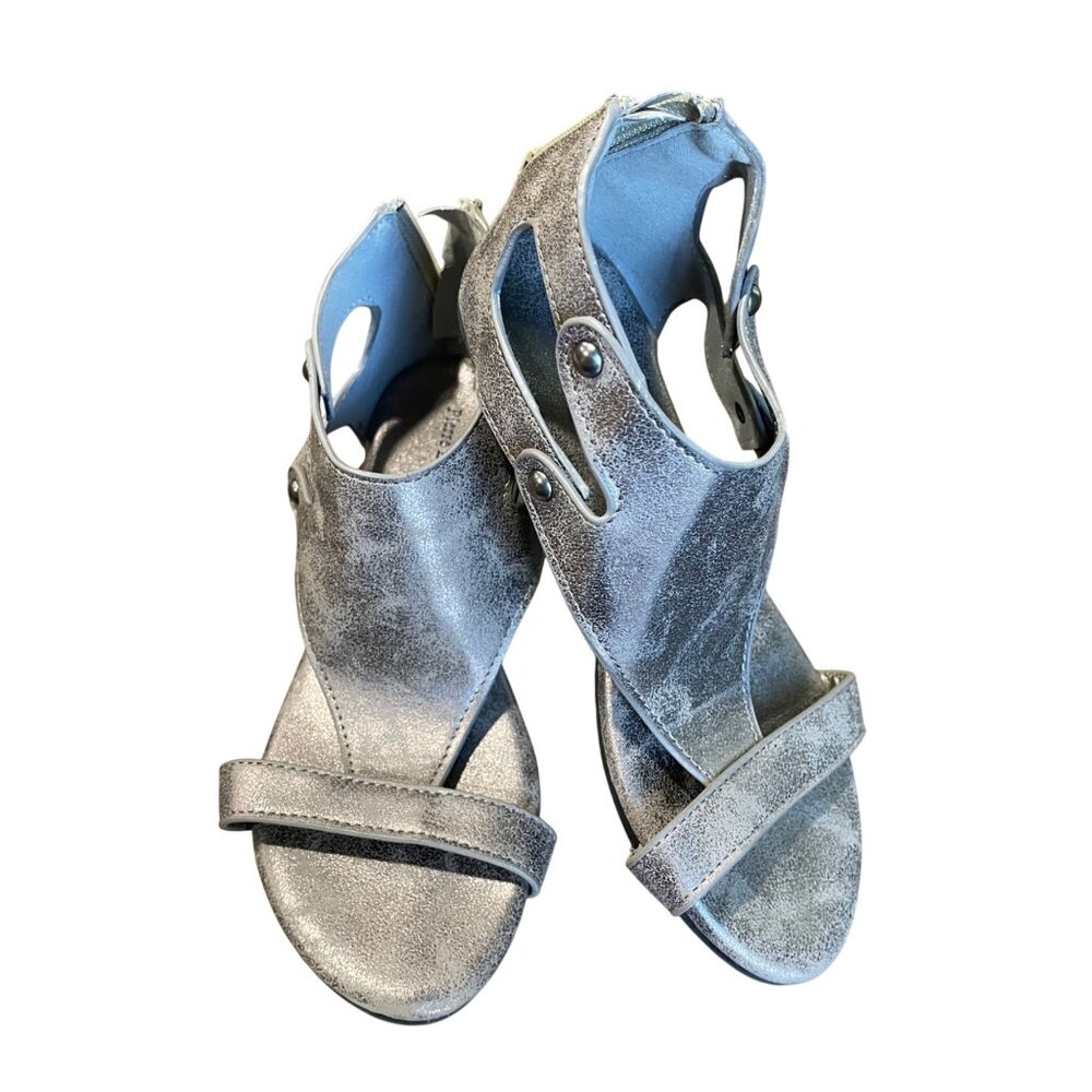 Pierre Dumas Pola Sandals Girls Size 2M Pewter‎ Metallic Color Roman Style Vegan